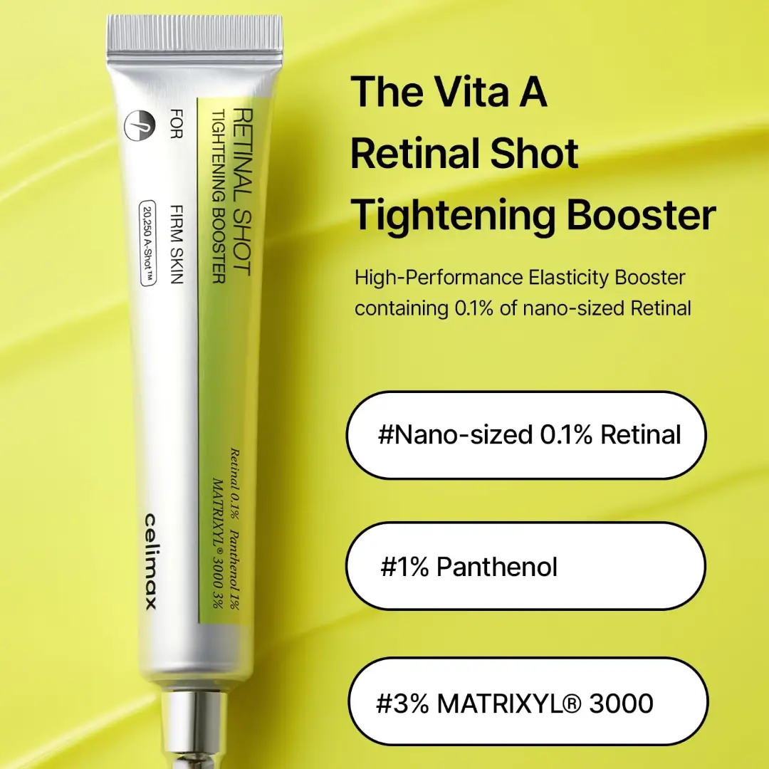 Celimax Retinal Shot - Key Ingredients: Retinal 0.1%, Panthenol 1%, MATRIXYL 3000 3%