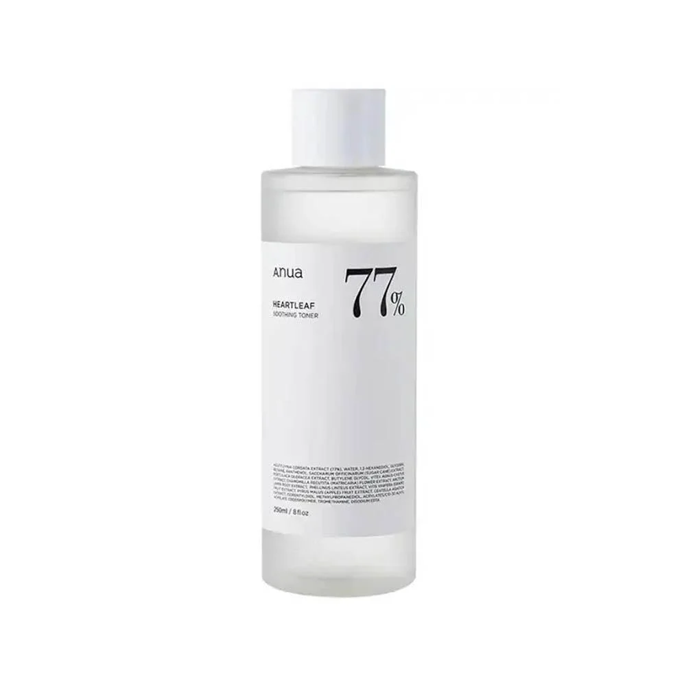 Anua Heartleaf 77% Soothing Toner 250ml - Clean White Background Studio Shot with Ingredients List
