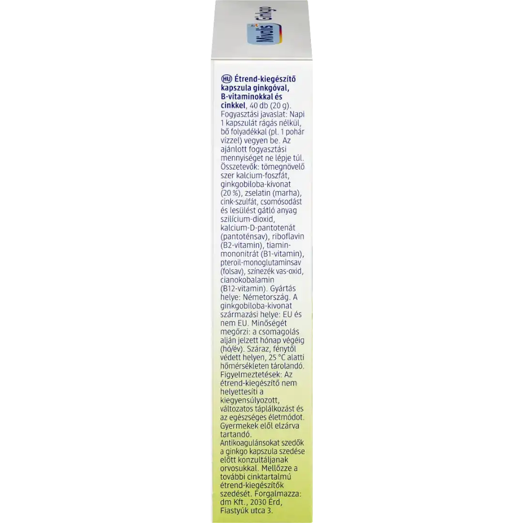 Mivolis Ginkgo 100mg — côté boîte informations multilingues composition détaillée hongrois