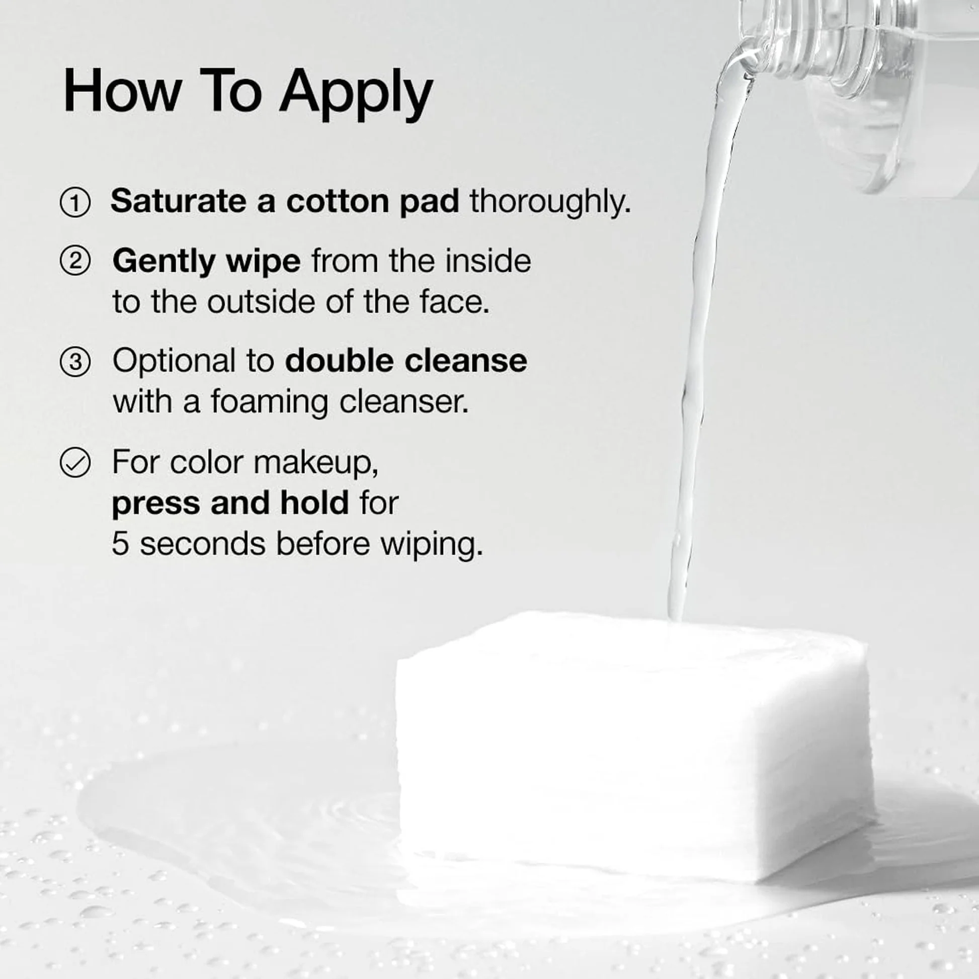 Anua Heartleaf 87 Low pH Deep Cleansing Water — How To Apply saturate cotton pad gently wipe double cleanse press hold color makeup