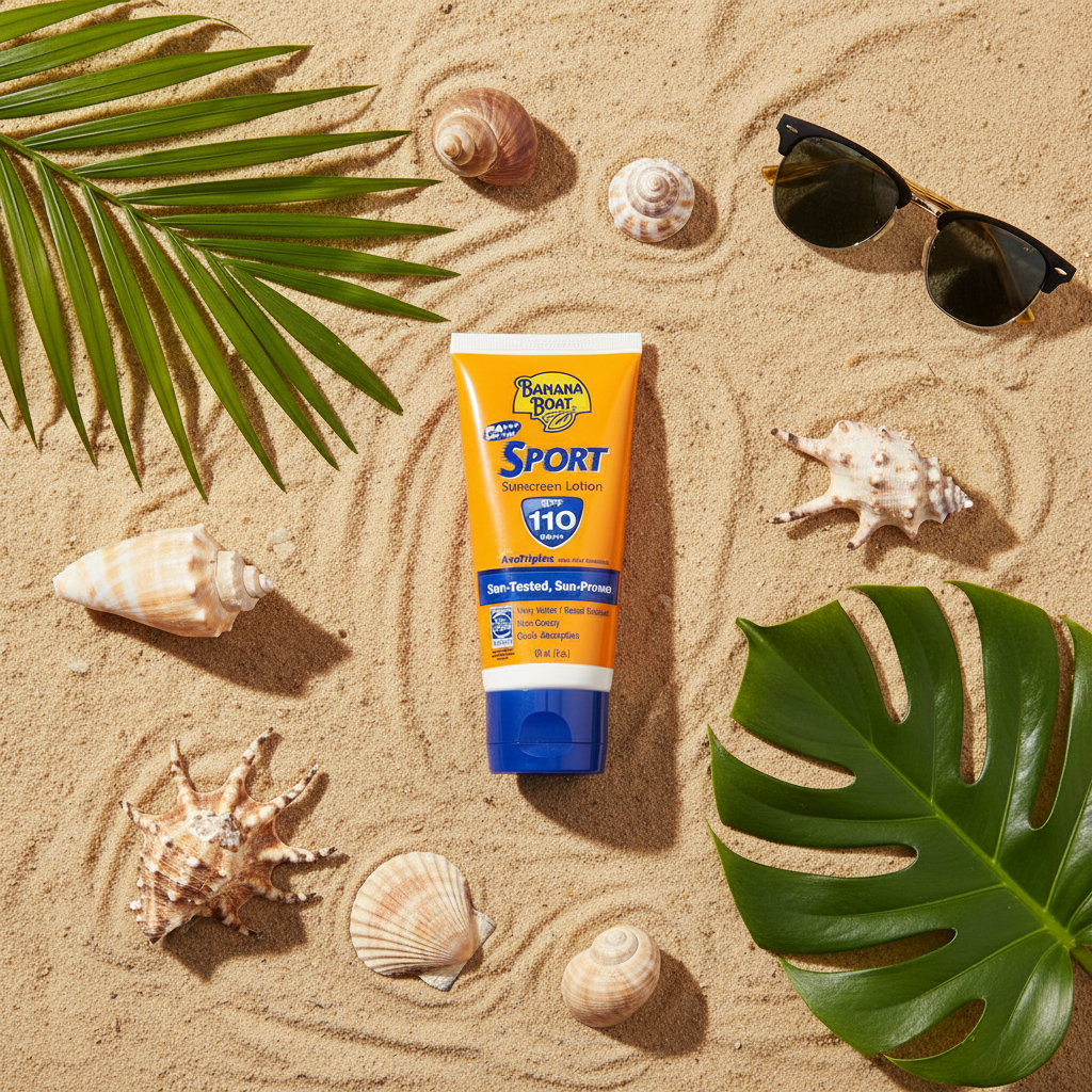 Banana Boat Sport SPF 110 - Flat lay plage