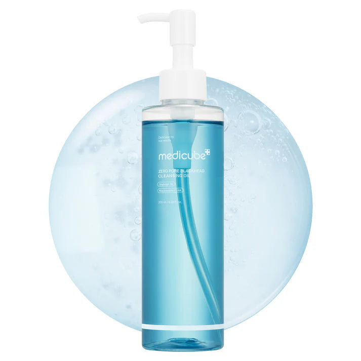 Medicube+ Zero Pore Blackhead Cleansing Oil blue pump bottle - hero shot