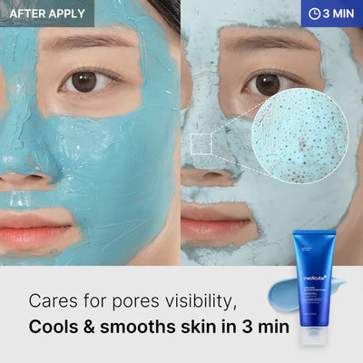 Medicube+ Zero Pore Blackhead Mud Mask - cools and smooths skin in 3 min before after