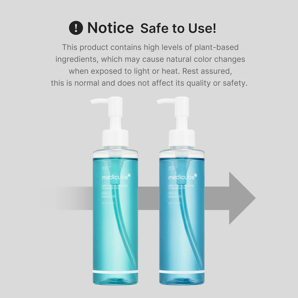 Medicube+ Zero Pore Blackhead Cleansing Oil - safe to use plant-based color change notice