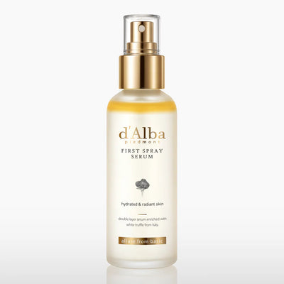 d'Alba Piedmont First Spray Serum 100ml - Yellow Bottle Floating with Serum Drops