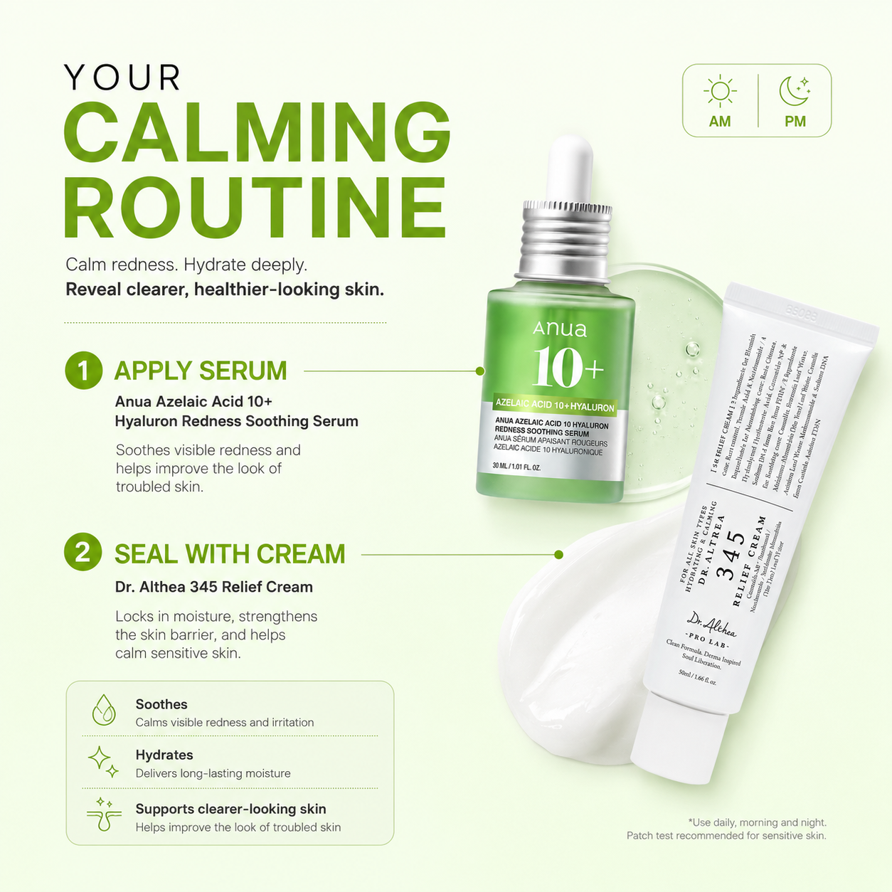 Acne-Prone Skin Duo – Dr. Althea 345 Relief Cream + Anua 10+ Soothing Serum