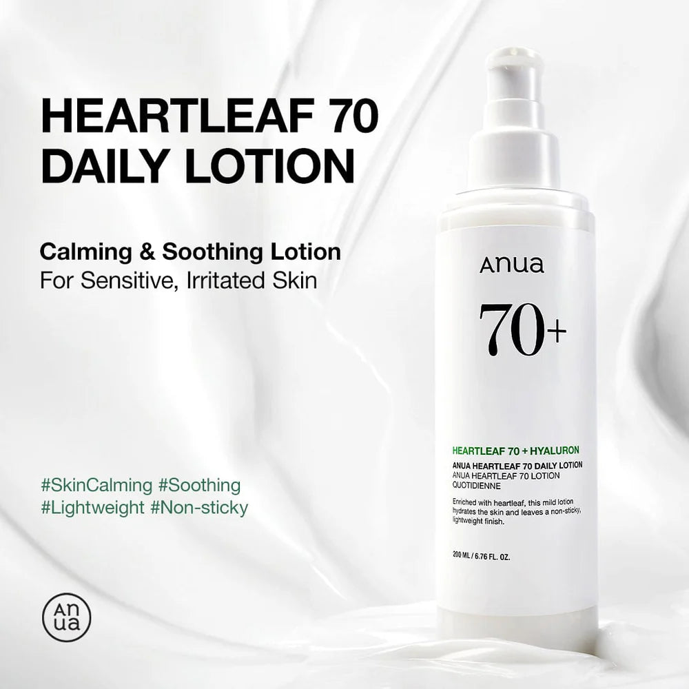 Anua Heartleaf 70 Daily Lotion — Calming Soothing Lotion For Sensitive Irritated Skin SkinCalming Soothing Lightweight Non-sticky