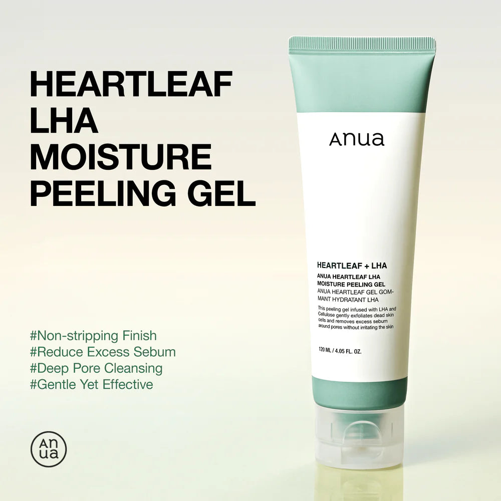 Anua Heartleaf LHA Moisture Peeling Gel — Gentle Calming Ingredients Heartleaf LHA Cellulose Hyaluronic Acid ingredient swatches