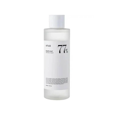 Anua Heartleaf 77% Soothing Toner 250ml - Clean White Background Studio Shot with Ingredients List