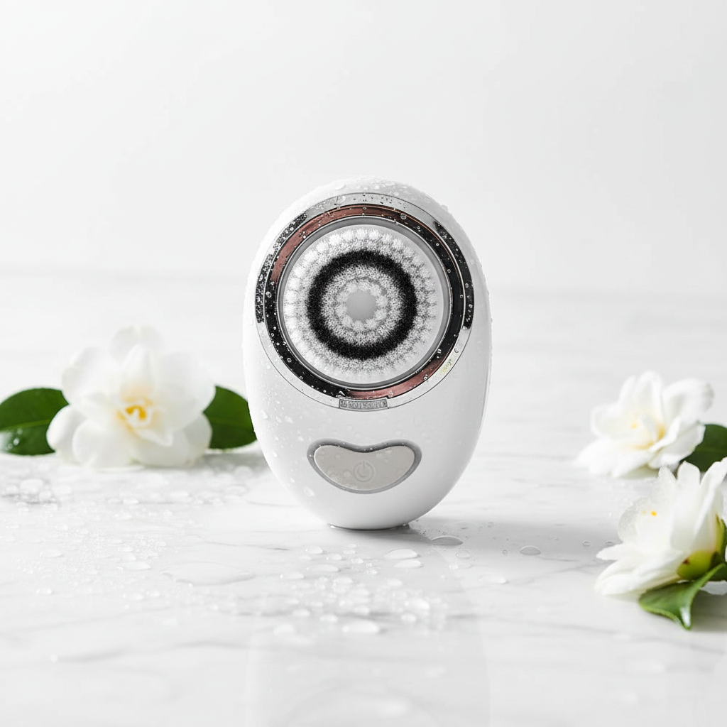 HQ Beauté Sonic Nomad Face Brush - White marble editorial water droplets