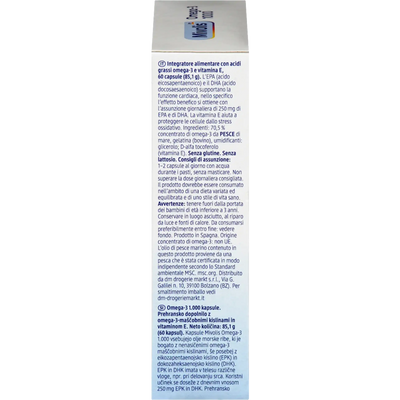 Mivolis Omega-3 1000 — côté boîte informations supplémentaires recyclage fabriqué en Espagne