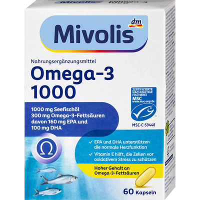 Mivolis Omega-3 1000 — boîte 60 capsules 1000mg huile de poisson certifié MSC