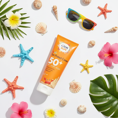 Cien Sun Kids Sun Protect Cream SPF 50+ - Fun Kids Summer Flatlay