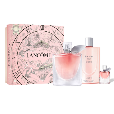 Lancôme La Vie Est Belle Coffret Cadeau Collector — écrin rose poudré Paris sous la neige EDP 100ml Body Lotion 200ml Miniature 4ml